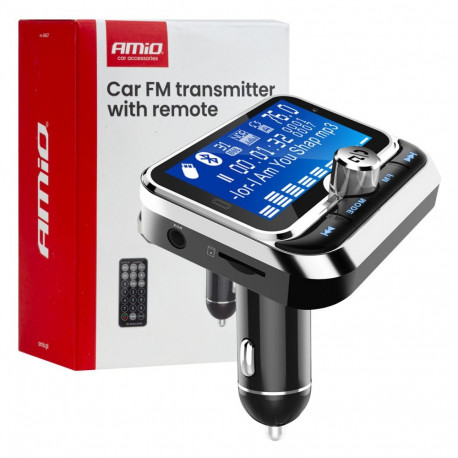 Transmiter samochodowy fm z pilotem 2×usb-a 12v 24vamio-04657