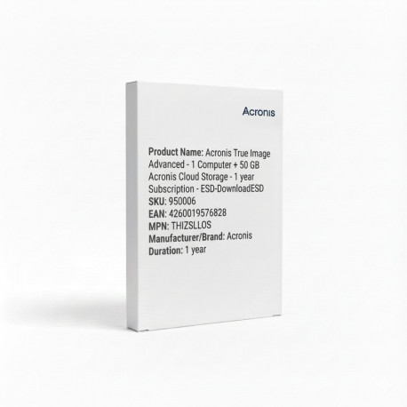 "Acronis True Image Advanced - 1 Computer + 50 GB Acronis Cloud Storage - 1 year Subscription - ESD-