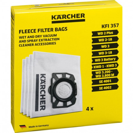 Kärcher WD 2 Plus / WD 3 Fleece -pölypussit, 4 kpl