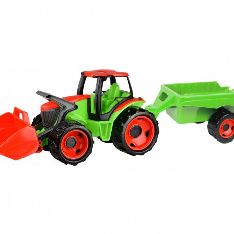 Tractor with shovel and trailer red-green