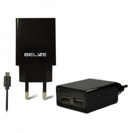 Travel charger 2xUSB + microUSB 2A black