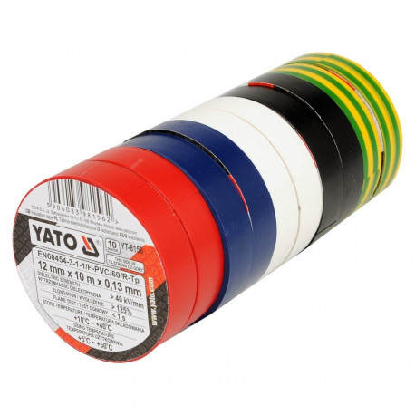 Yato YT-8156 isolatsiooniteipide komplekt, 10 tk, 12mm x 10m, 0.13mm, PVC, >40kV/mm, >125%, 