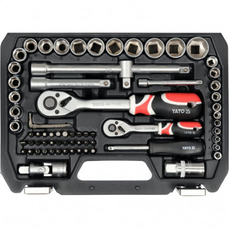 Yato YT-38782 Mutsikute ja otsikute komplekt, 1/2", 1/4", 72 tk, 72 hammast, CrV 50BV30, AS-Drive, G