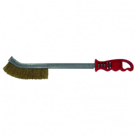 Brass-plated steel wire brush with long plastic handle, Ø0.3mm