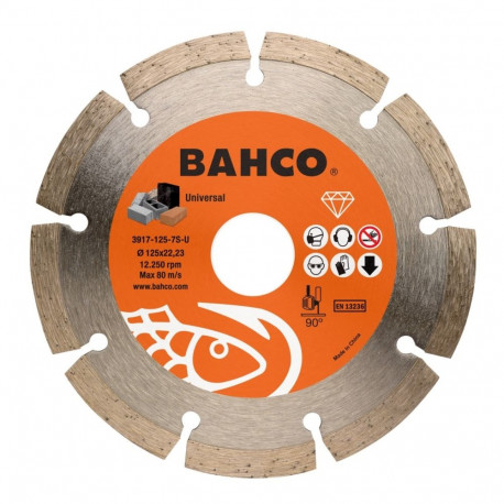 Bahco diamond cutting disc – segmented rim, 125x2.0x22.23mm, dry and wet cutting, concrete and stone