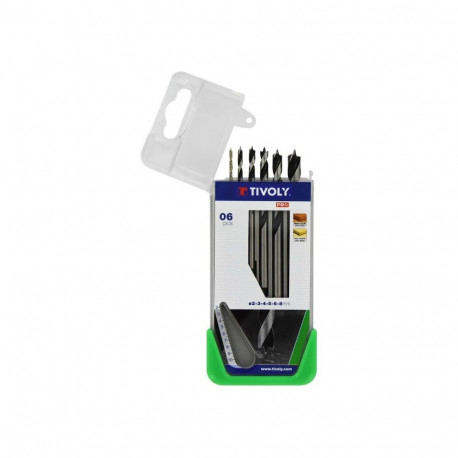Tivoly Wood Drill Bit Set – 6-Piece Ø2–8 mm, 3-Point Sharpening & Rectified Flutes, Cylindrical Shan