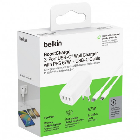 "Belkin BOOST CHARGE 67W Ladegerät mit 3 USB-C, inkl. Kabel, w"