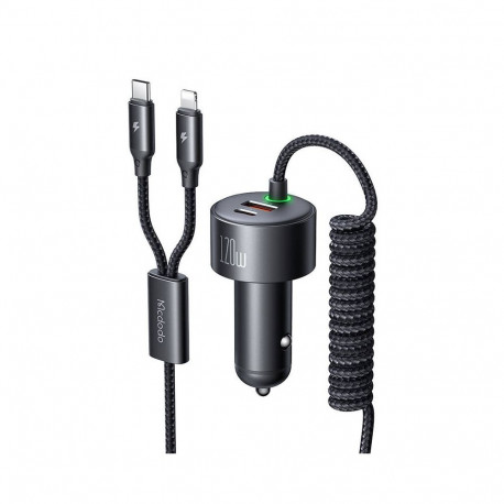 Mcdodo CC-0370 car charger, USB-C, Lightning, 120W, retractable cables