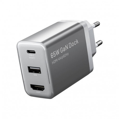 Vention FJAH0-EU USB(C+A)+HDMI GaN mains charger (60W/5W/4K@60Hz) (grey)