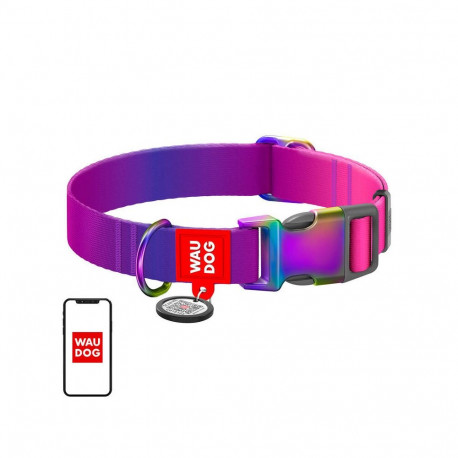 Waudog gradient nylon dog collar with QR code, purple , size XL