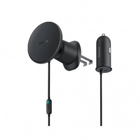 Magnetic Car Phone Holder Baseus CW01 to Ventilation Grid with car charger USB-C, 15W + 25W (black)