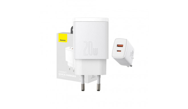 Baseus Compact Quick Charger, USB, USB-C, 20W (white)