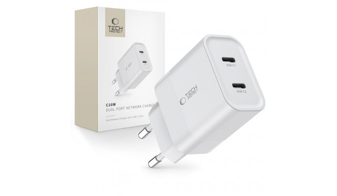 TECH-PROTECT C20W 2-PORT NETWORK CHARGER PD 20W WHITE