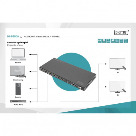 Digitus | 4x2 HDMI Matrix Switch, 4K/60Hz | DS-55509