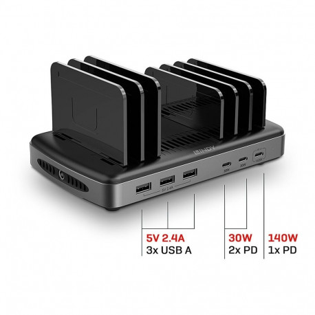 6-pordiline USB-laadimisjaam 160W 3x USB-A + 3x USB-C PD 3.0, QC 3.0/4.0, Samsung AFC, samaaegselt k