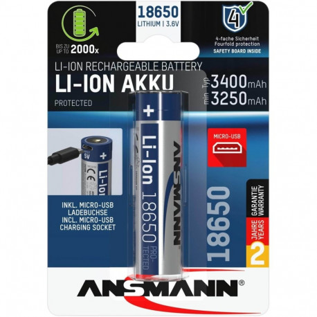 Li-Ion aku 3.400mAh Micro-USB laadimisport (18650, 1 Stück)
