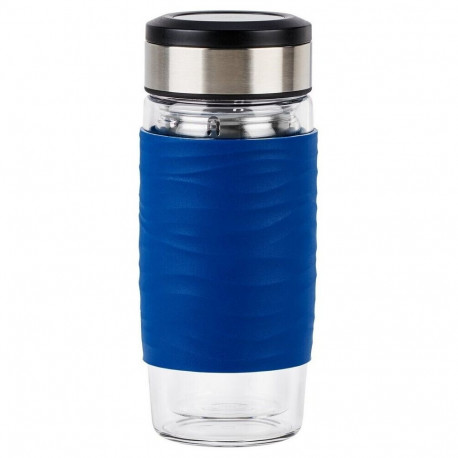 TEA MUG Tee-Thermobecher 0,4 Liter (blau/transparent, Glas, Drehverschluss)