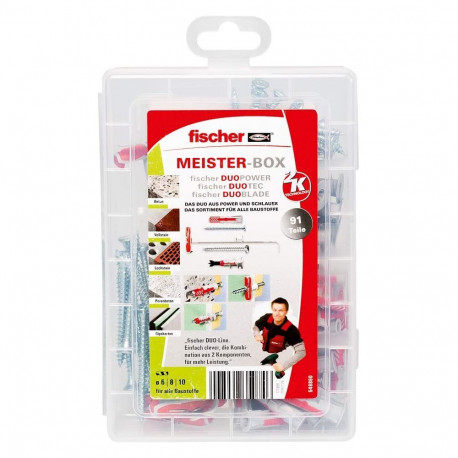 Dübel DuoLine Meister-Box (hellgrau/rot, mit Schrauben, 91-teilig)