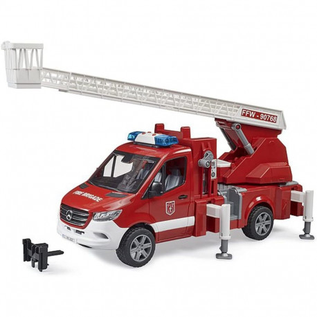 02673 MB Sprinter Feuerwehr mit Light & Sound Modul (rot/weiß, Drehleiter, Pumpe)