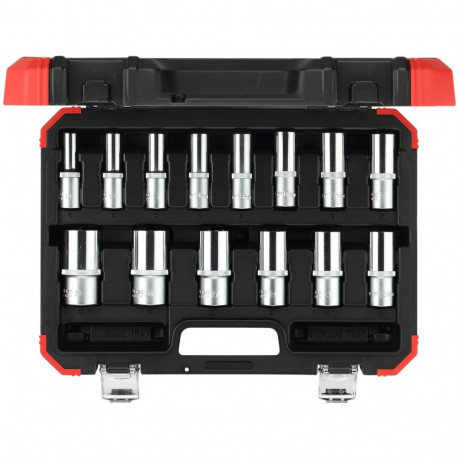 14-osaline padrunvõtmete komplekt 1/2" SW 10mm-32mm, punane/must