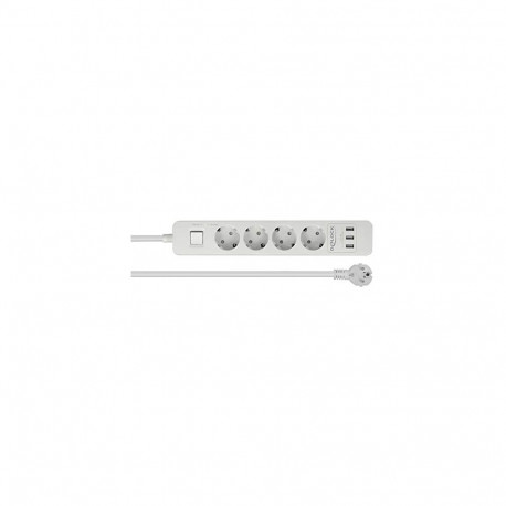 4-pesaline pikendusjuhe 3x USB 1,5m kaabel liigpingekaitsega lülitiga, valge