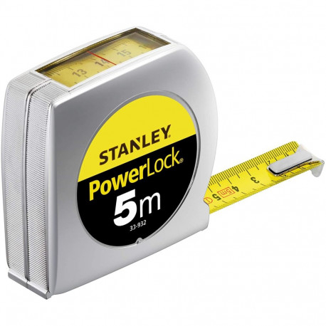 Bandmaß Powerlock mit Sichtfenster, 5 Meter (silber/gelb, 19mm, Kunststoffgehäuse)