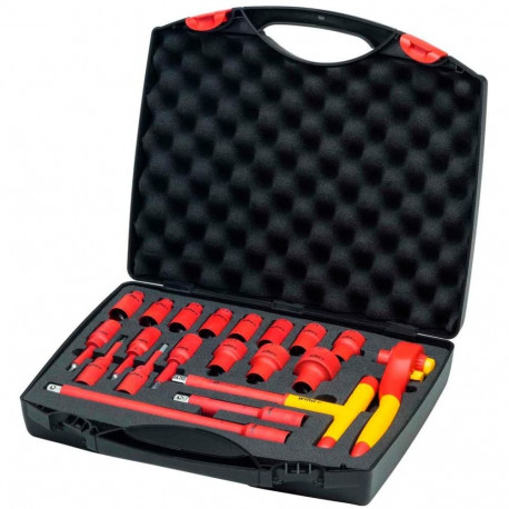 Ratschenschlüssel-Set isoliert, 1/2" (rot/gelb, 21-teilig)