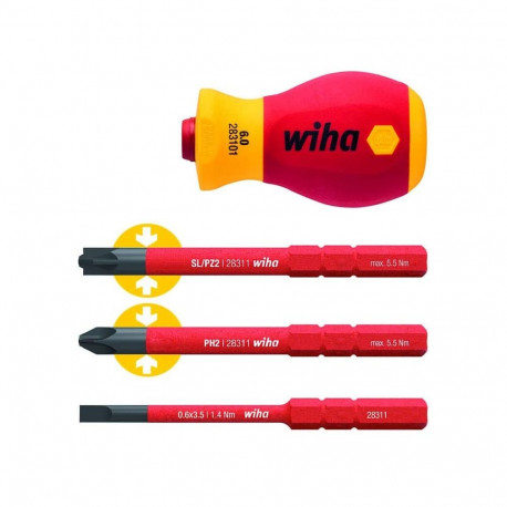 Schraubendreher mit Bithalter-Set SoftFinish electric slimVario, 4-teilig (rot/gelb, Stubby mit slim