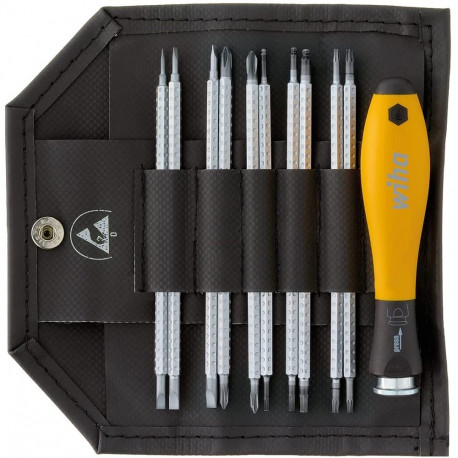 Schraubendreher mit Wechselklingen-Set SYSTEM 4 ESD (gelb/schwarz, 11-teilig, mit Rolltasche)