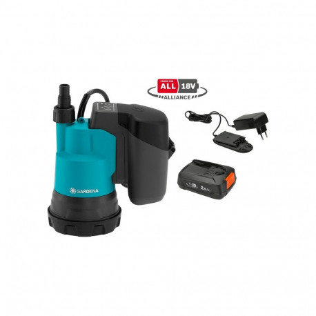 Akku-Klarwasser-Tauchpumpe 2000/2 18V P4A Set, Tauch- / Druckpumpe (türkis/schwarz, Li-Ion Akku 2,5A