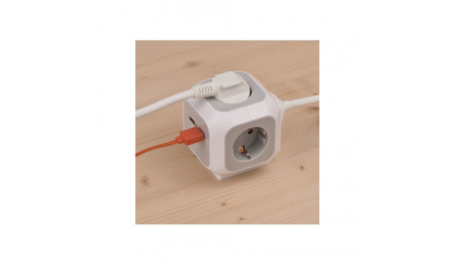 ALEA-Power pistikukuubik 4-pesaline 1,4Meter 2x USB-A, helehall/valge