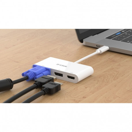 USB Adapter, USB-C Stecker > VGA + HDMI + DisplayPort Buchse (weiß)