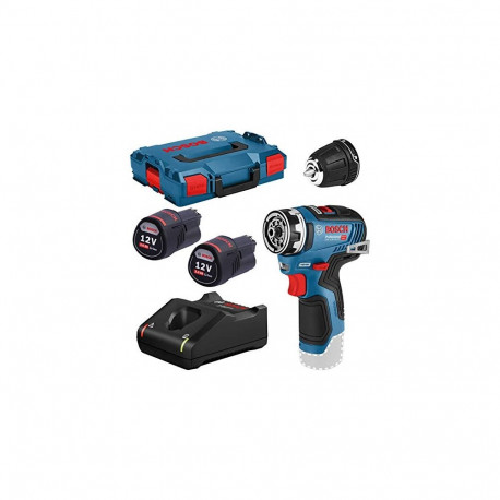 Bosch cordless drill GSR 12V-35 FC Professional, 12Volt (blue / black, 2x Li-ion battery 3.0Ah, with