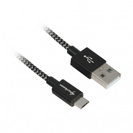 USB 2.0 Kabel, USB-A Stecker > Micro-USB Stecker (schwarz/grau, 3 Meter, gesleevt)
