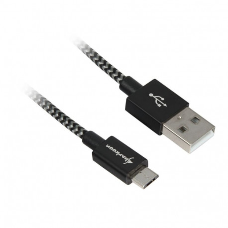 USB 2.0 Kabel, USB-A Stecker > Micro-USB Stecker (schwarz/grau, 2 Meter, gesleevt)