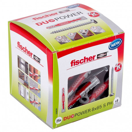 Dübel DUOPOWER 8x65 S PH LD (hellgrau/rot, 25 Stück, mit Schraube)