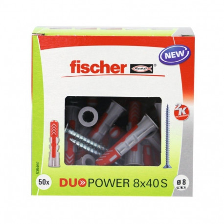 DUOPOWER dübel 8x40 S LD 50tk koos kruviga, helehall/punane