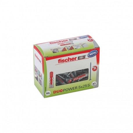 DUOPOWER tüüblid 5x25 S LD 50tk kruviga, helehall/punane