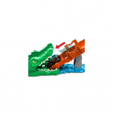 Hot Wheels Monster Trucks Crocodile Crash Challenge Playset & 1:64 Scale Mega-Wrex Toy Vehicle