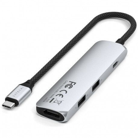 USB jagaja Satechi 4-in-1 USB-C Slim Multiport Adapter 4K, hõbedane