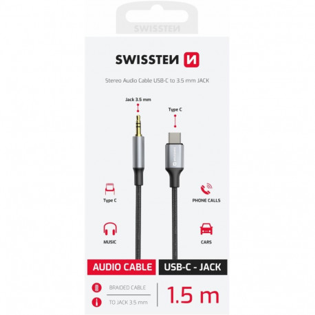 Audiokaabel Swissten USB-C - 3.5mm Jack Cable 1.5m