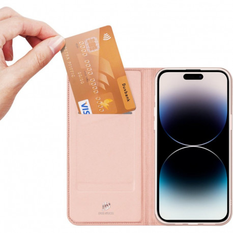 Kaardivahega mobiiliümbris Dux Ducis iPhone 15 Pro Wallet Skin Pro, roosa