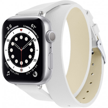 Kellarihm Trendybay Apple Watch 38/40/41/42mm topelt rihm nahk valge