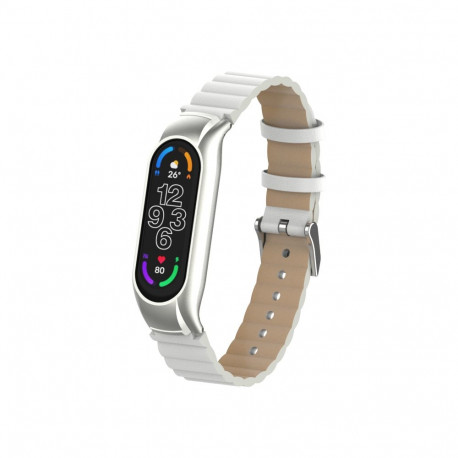 Kellarihm Trendybay Mi Band 7, nahkne/metall, laineline, valge