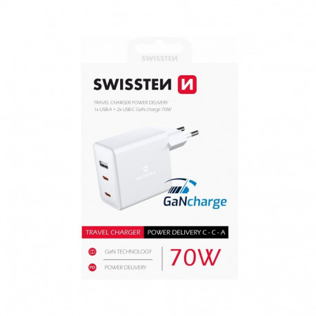 Telefoni laadija Swissten 2 x USB-C / USB-A 70W