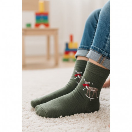 SOKISAHTEL OH DEER rohelised sõnumiga meriinovillase sokid lastele 438, 439, 443