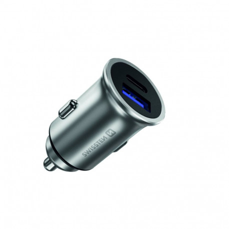 Swissten 36W Metal Car Charger Adapter with Power Delivery USB-C + Quick Charge 3.0 For mobile phone