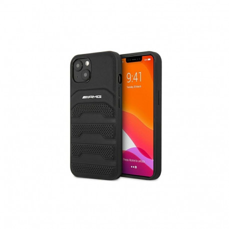 AMG AMHCP13SGSEBK Leather Debossed Lines Back Case For Apple iPhone 13 Mini Black