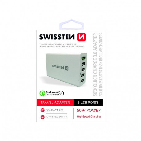 Swissten Qualcomm 3.0 QC Smart IC Premium Travel Charger USB 5x 2.1A  50W