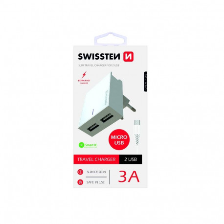 Swissten Smart IC Travel Charger 2x USB 3А / 15W With Micro USB Cable 1.2m